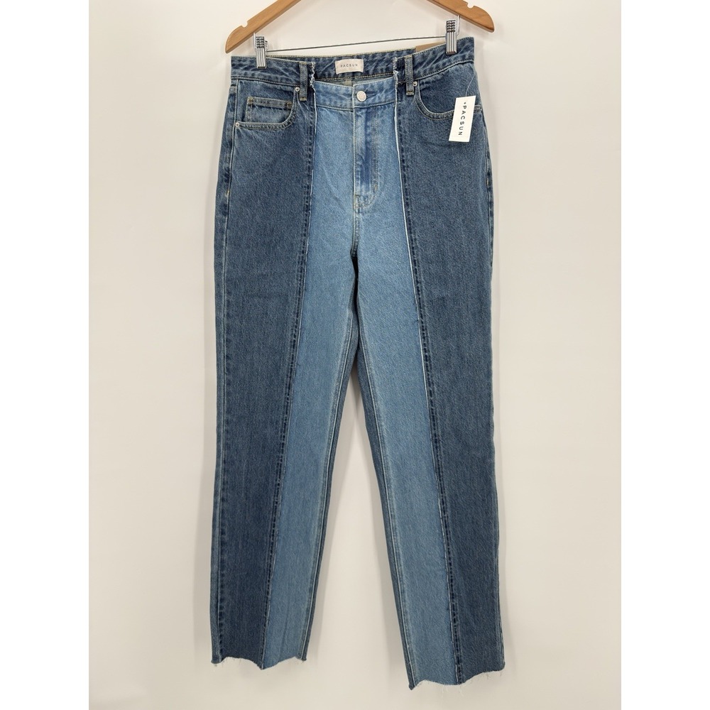 Pacsun 90's Boyfriend Jeans High Rise‎ Relaxed Leg Raw Hem 2 Tone Women's 29 NEW - Picture 2 of 8
